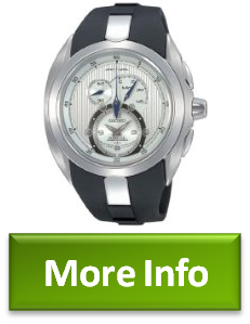 Seiko Mens SNL049 Arctura Kinetic Chronograph Silver Dial Black Rubber Watch Programs